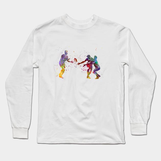 Rugby player in watercolor Long Sleeve T-Shirt by PaulrommerArt